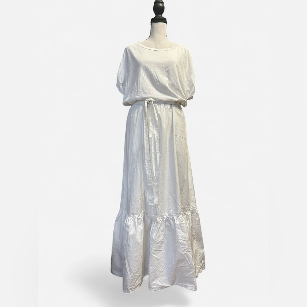 NWT Banana Republic White Cotton Maxi Dress Size L Belted Tiered Hem